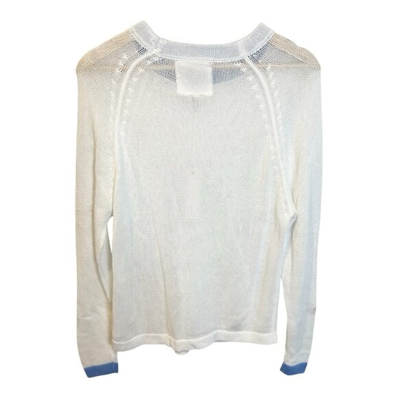 Just Madison Cotton Linen Sweater Small White Blue Detail Nautical Coastal NWT - Picture 6 of 7